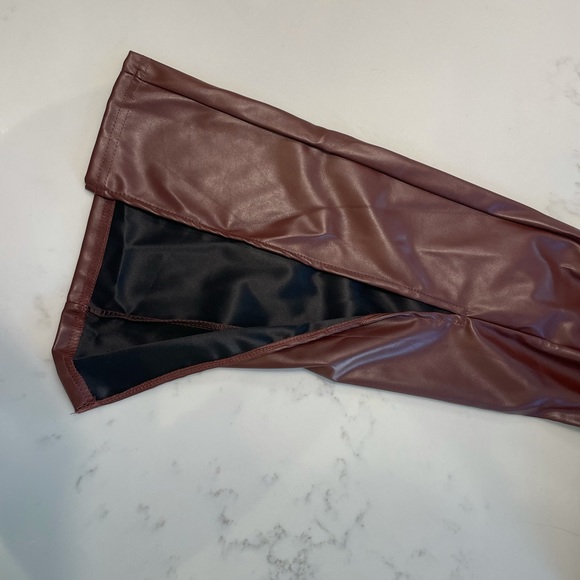 NWT PLT Chocolate Faux Leather Split Hem Pants - Picture 3 of 6